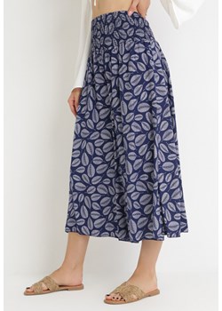 Granatowe Spodnie z Bawełny Kuloty z Gumką w Pasie Karemisia ze sklepu Born2be Odzież w kategorii Spodnie damskie - zdjęcie 156187570