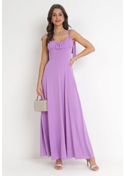 Fioletowa Rozkloszowana Sukienka Maxi z Wiązanymi Ramiączkami Lisija ze sklepu Born2be Odzież w kategorii Sukienki - zdjęcie 156187580
