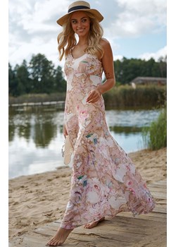 Długa letnia suknia na wiązanych ramiączkach M799/40, Kolor ecru-beżowy, Rozmiar 40/42, Makadamia ze sklepu Primodo w kategorii Sukienki - zdjęcie 156197240