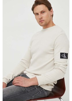 Calvin Klein Jeans bluza bawełniana męska kolor beżowy z aplikacją ze sklepu ANSWEAR.com w kategorii Bluzy męskie - zdjęcie 156229602