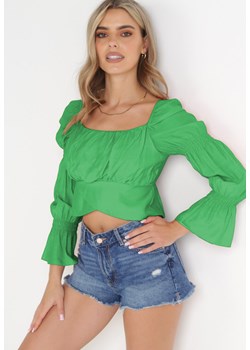 Zielona Krótka Bluzka z Kwadratowym Dekoltem Alaisa ze sklepu Born2be Odzież w kategorii Bluzki damskie - zdjęcie 156251891
