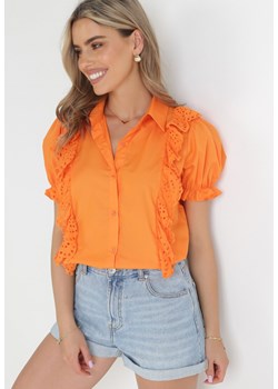 Pomarańczowa Koszula z Haftowanymi Falbankami Bruchy ze sklepu Born2be Odzież w kategorii Koszule damskie - zdjęcie 156252011