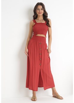 Czerwony 2-częściowy Komplet Bawełniany z Topem i Spódnicą Maxi Semija ze sklepu Born2be Odzież w kategorii Komplety i garnitury damskie - zdjęcie 156252194