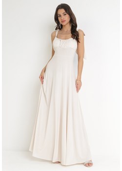 Beżowa Rozkloszowana Sukienka Maxi z Wiązanymi Ramiączkami Lisija ze sklepu Born2be Odzież w kategorii Sukienki - zdjęcie 156252214