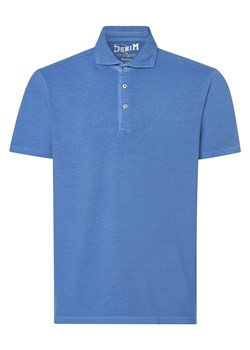DENIM by Nils Sundström Męska koszulka polo Mężczyźni Bawełna niebieski jednolity ze sklepu vangraaf w kategorii T-shirty męskie - zdjęcie 156258484