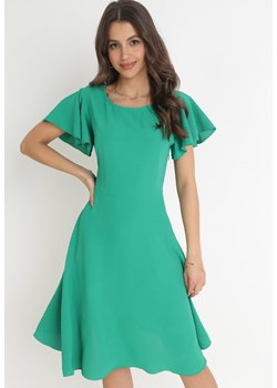 Zielona Rozkloszowana Sukienka z Krótkim Rękawem i Okrągłym Dekoltem Mazima ze sklepu Born2be Odzież w kategorii Sukienki - zdjęcie 156273072