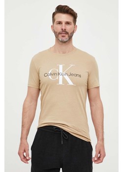 Calvin Klein Jeans t-shirt bawełniany kolor beżowy z nadrukiem ze sklepu ANSWEAR.com w kategorii T-shirty męskie - zdjęcie 156289634