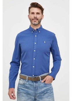 Polo Ralph Lauren koszula bawełniana męska kolor niebieski slim z kołnierzykiem button-down ze sklepu ANSWEAR.com w kategorii Koszule męskie - zdjęcie 156289751