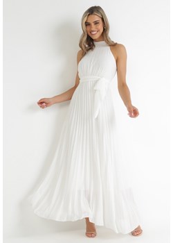 Biała Plisowana Sukienka Maxi z Gumką w Pasie i Rozkloszowanym Dołem Tehe ze sklepu Born2be Odzież w kategorii Sukienki - zdjęcie 156821742