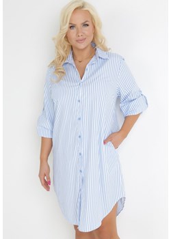 Jasnoniebieska Koszula Oversize w Paski Tiamena ze sklepu Born2be Odzież w kategorii Koszule damskie - zdjęcie 156832233