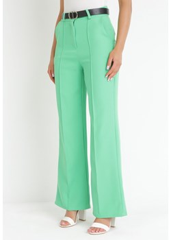 Zielone Spodnie z Wysokim Stanem i Paskiem z Imitacji Skóry Pat ze sklepu Born2be Odzież w kategorii Spodnie damskie - zdjęcie 156832320