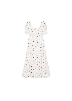 Cropp - Biała sukienka midi w kwiaty - kremowy ze sklepu Cropp w kategorii Sukienki - zdjęcie 156855814