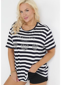 Granatowy T-shirt w Paski w Marynarskim Stylu Darlenis ze sklepu Born2be Odzież w kategorii Bluzki damskie - zdjęcie 156880364