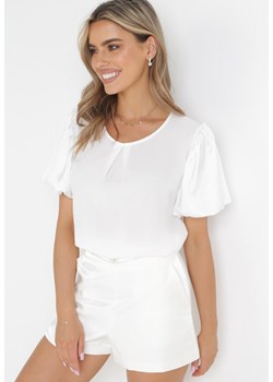 Biała Dwuwarstwowa Bluzka z Bufiastymi Rękawami Econia ze sklepu Born2be Odzież w kategorii Bluzki damskie - zdjęcie 156880453