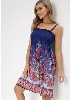 Granatowa Sukienka z Elastycznym Kwadratowym Dekoltem Kogora ze sklepu Born2be Odzież w kategorii Sukienki - zdjęcie 156884330