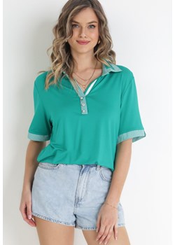 Zielony T-shirt Polo z Ozdobnymi Taśmami i Cyrkoniami Kythy ze sklepu Born2be Odzież w kategorii Bluzki damskie - zdjęcie 156884430