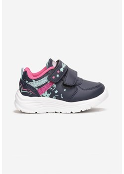 Granatowo-Fuksjowe Buty Sportowe z Brokatem na Rzepy Ceyda ze sklepu born2be.pl w kategorii Buty sportowe dziecięce - zdjęcie 156888421