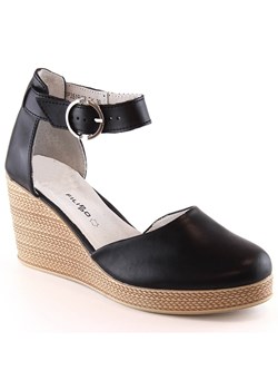 Skórzane sandały damskie na koturnie czarne Filippo DS3519 ze sklepu ButyModne.pl w kategorii Czółenka - zdjęcie 156893211