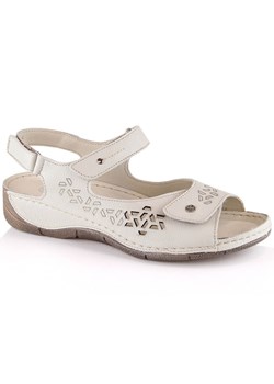 Skórzane komfortowe sandały damskie na rzepy ekri Helios 266-2 beżowy ze sklepu ButyModne.pl w kategorii Sandały damskie - zdjęcie 156893221