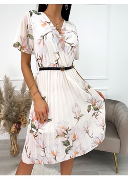 Kremowa Plisowana Sukienka w Kwiaty ze sklepu ModnaKiecka.pl w kategorii Sukienki - zdjęcie 156895133