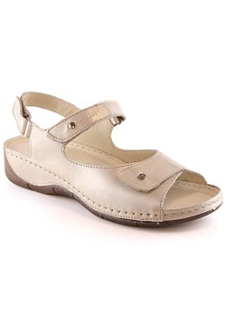 Skórzane komfortowe sandały damskie na rzepy złote Helios 266-2 złoty ze sklepu ButyModne.pl w kategorii Sandały damskie - zdjęcie 156907510