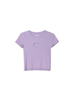 Cropp - Fioletowy t-shirt z detalem - fioletowy ze sklepu Cropp w kategorii Bluzki damskie - zdjęcie 156953433