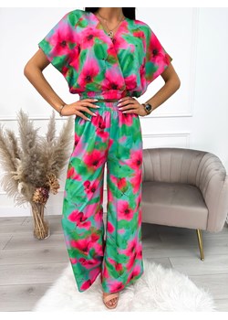 Różowo-Zielony Komplet Crop Top + Spodnie ze sklepu ModnaKiecka.pl w kategorii Komplety i garnitury damskie - zdjęcie 156958084