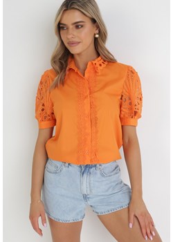 Pomarańczowa Koszula z Koronkowymi Rękawami i Kołnierzem Mavisa ze sklepu Born2be Odzież w kategorii Koszule damskie - zdjęcie 157025302