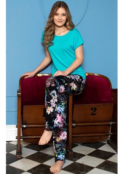 Wiskozowa piżama damska z długimi spodniami w kwiaty Flora, Kolor niebiesko-czarny, Rozmiar S, Babella ze sklepu Intymna w kategorii Piżamy damskie - zdjęcie 157032194