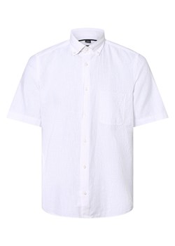 Nils Sundström Męska koszula z dodatkiem lnu Mężczyźni Modern Fit Bawełna biały jednolity button down ze sklepu vangraaf w kategorii Koszule męskie - zdjęcie 157035433