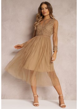 Ciemnobeżowa Sukienka Lylah ze sklepu Renee odzież w kategorii Sukienki - zdjęcie 157053411