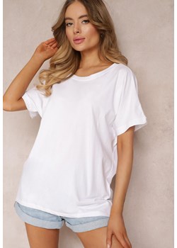 Biały Bawełniany T-shirt Oversize z Krótkim Rękawem i Dłuższym Tyłem Zanimara ze sklepu Renee odzież w kategorii Bluzki damskie - zdjęcie 157055832