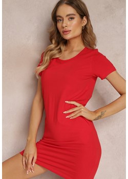 Czerwona Pudełkowa Sukienka z Bawełny z Krótkimi Rękawami i Kieszeniami Aridia ze sklepu Renee odzież w kategorii Sukienki - zdjęcie 157056502