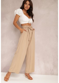 Beżowe Spodnie Szerokie Phiorephis ze sklepu Renee odzież w kategorii Spodnie damskie - zdjęcie 157058622