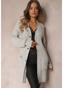 Jasnoszary Kardigan Thessiolea ze sklepu Renee odzież w kategorii Swetry damskie - zdjęcie 157059891