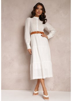 Biała Sukienka Z Paskiem Clyminca ze sklepu Renee odzież w kategorii Sukienki - zdjęcie 157061433