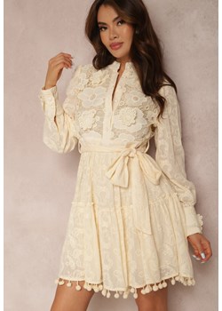 Jasnobeżowa Sukienka z Bawełny Chlorane ze sklepu Renee odzież w kategorii Sukienki - zdjęcie 157064831