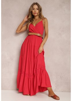 Czerwona Sukienka z Paskiem Asoonice ze sklepu Renee odzież w kategorii Sukienki - zdjęcie 157067823
