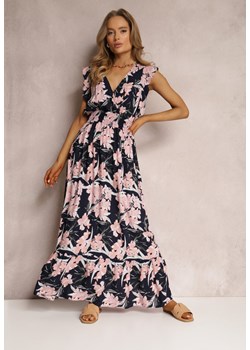 Granatowa Sukienka z Wiskozy Biran ze sklepu Renee odzież w kategorii Sukienki - zdjęcie 157070411