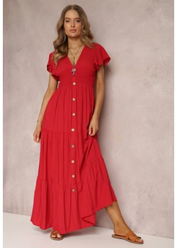 Czerwona Sukienka z Wiskozy Lobsy ze sklepu Renee odzież w kategorii Sukienki - zdjęcie 157071173