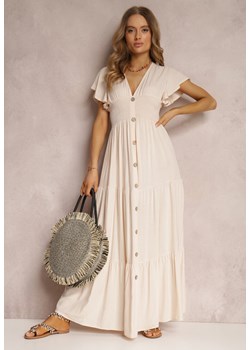 Beżowa Sukienka z Wiskozy Lobsy ze sklepu Renee odzież w kategorii Sukienki - zdjęcie 157071183