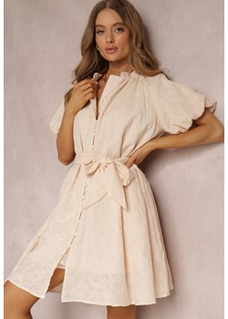 Jasnobeżowa Sukienka z Bawełny Halpy ze sklepu Renee odzież w kategorii Sukienki - zdjęcie 157071291
