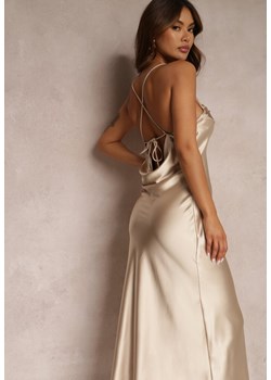 Beżowa Sukienka Satynowa Chusposea ze sklepu Renee odzież w kategorii Sukienki - zdjęcie 157073563