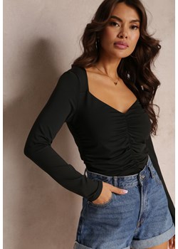 Czarna Bluzka z Marszczeniem i Długim Rękawem Dephyllis ze sklepu Renee odzież w kategorii Bluzki damskie - zdjęcie 157074532