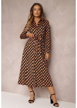 Pomarańczowo-Czarna Sukienka Koszulowa Rozkloszowana Burrus ze sklepu Renee odzież w kategorii Sukienki - zdjęcie 157074594