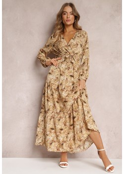 Beżowa Sukienka Kopertowa Maxi Fisa ze sklepu Renee odzież w kategorii Sukienki - zdjęcie 157074660