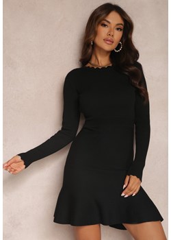 Czarna Sukienka Dopasowana z Falbanką Kenra ze sklepu Renee odzież w kategorii Sukienki - zdjęcie 157074783