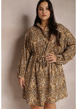 Ciemnobeżowa Sukienka Koszulowa z Wiązanym Paskiem Phaeraste ze sklepu Renee odzież w kategorii Sukienki - zdjęcie 157075031