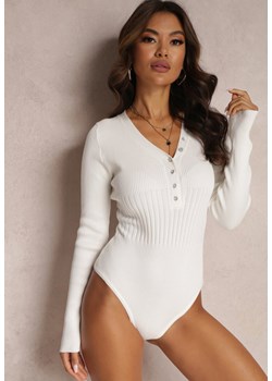 Białe Body z Wiskozy Prążkowane Bindu ze sklepu Renee odzież w kategorii Bluzki damskie - zdjęcie 157075100