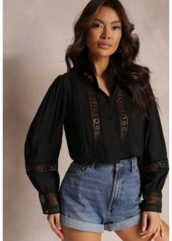 Czarna Koszula ze Stójką i Koronką Phaeninca ze sklepu Renee odzież w kategorii Koszule damskie - zdjęcie 157075162